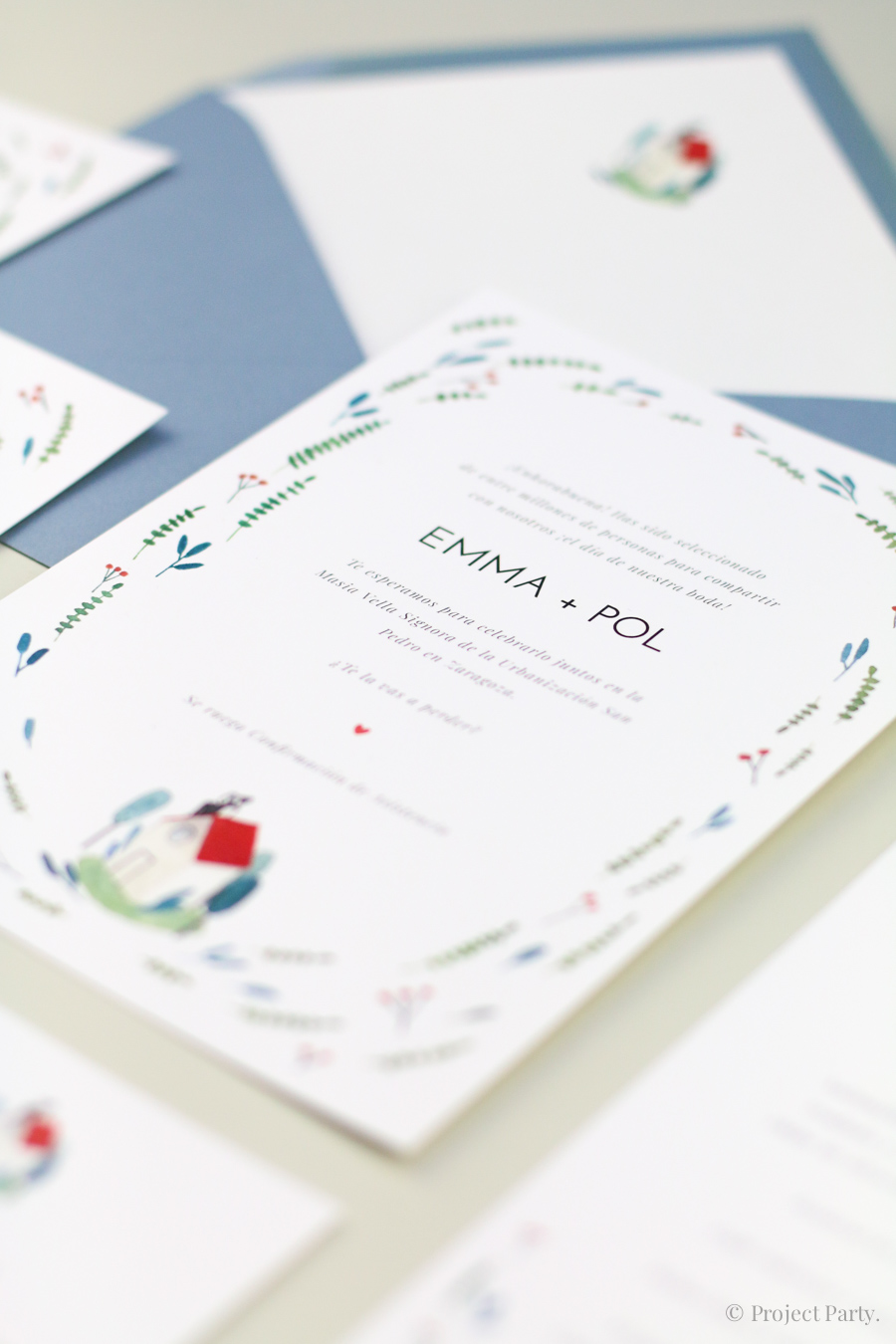 invitación de boda "home sweet home"
