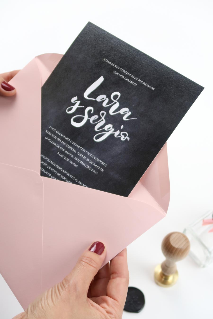 invitación de boda lettering "board"