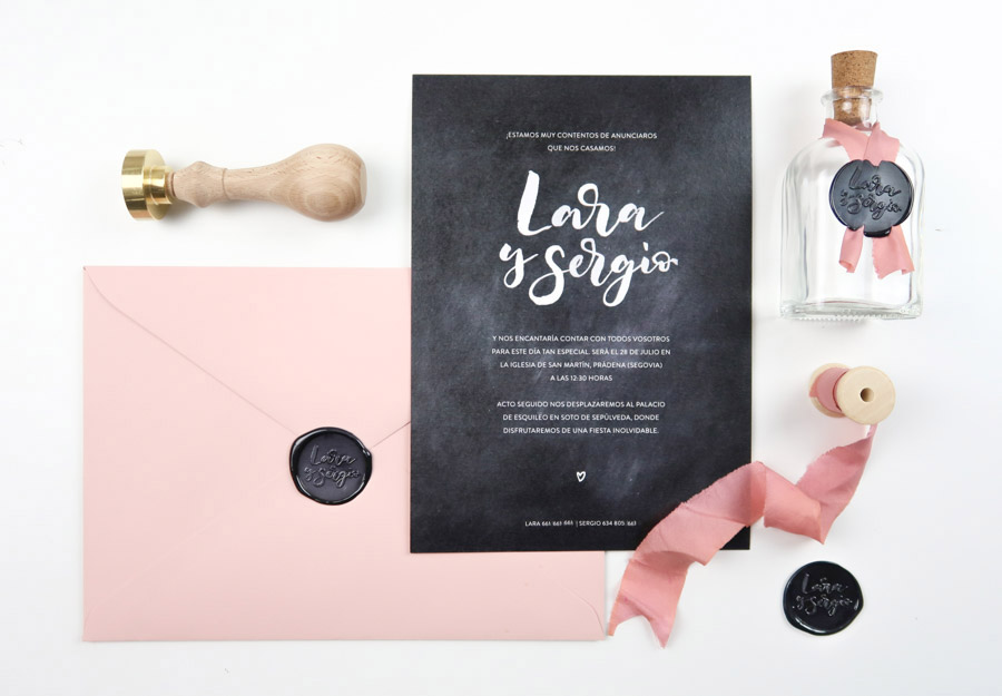 invitación de boda lettering "board"