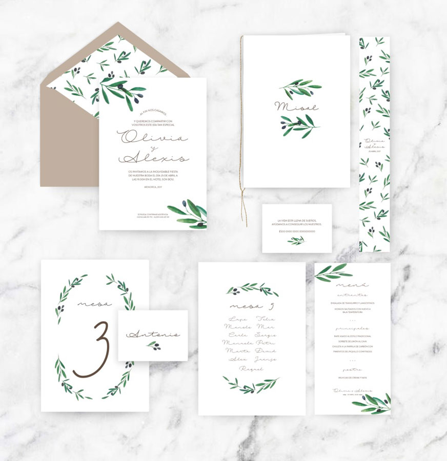 invitación de boda "olivo" combinación 1