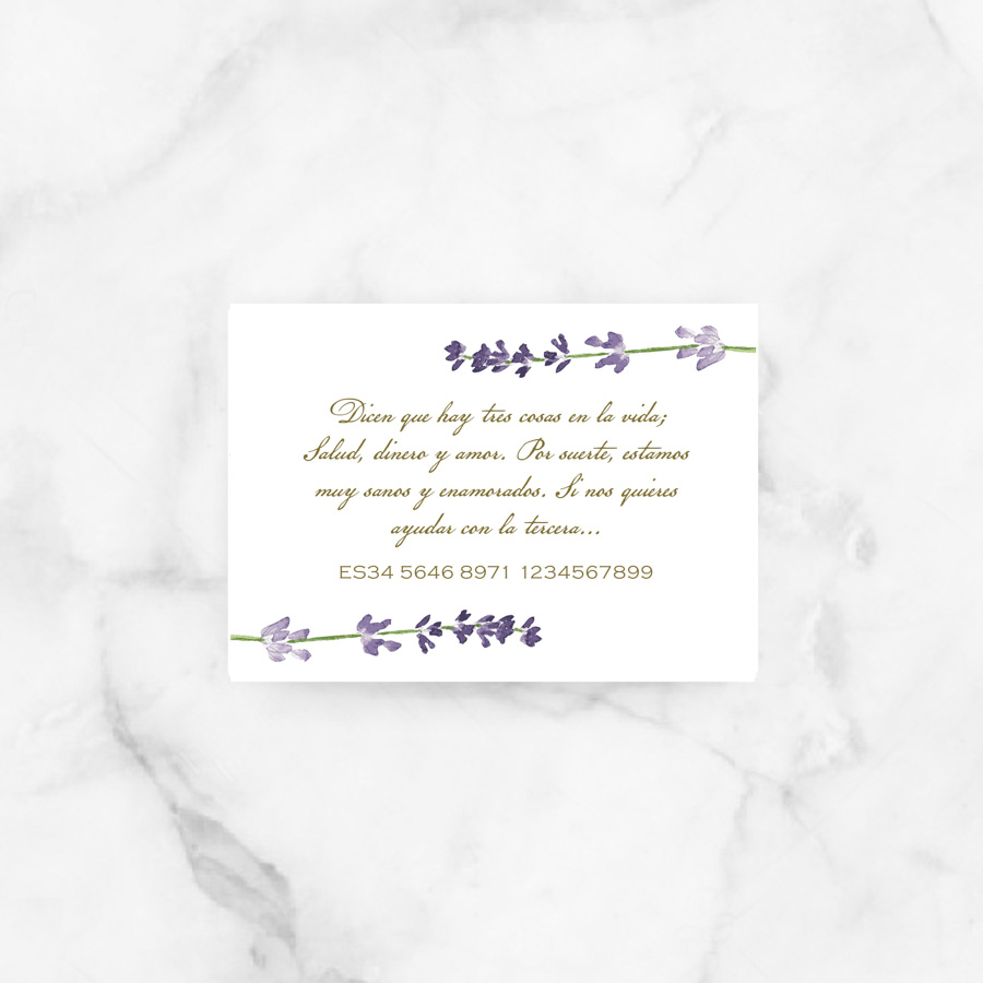 project party tarjeta numero cuenta boda lavanda classic.jpg